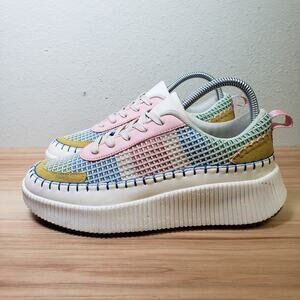Nicole Miller Womens 7 Brita Woven Platform Sneakers Colorful Pastel Mixed Media